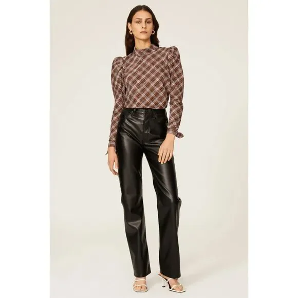 NWOT Veronica Beard Isabel Plaid Button Back Tie Cuff Blouse in Brown Size 2 - Picture 5 of 14